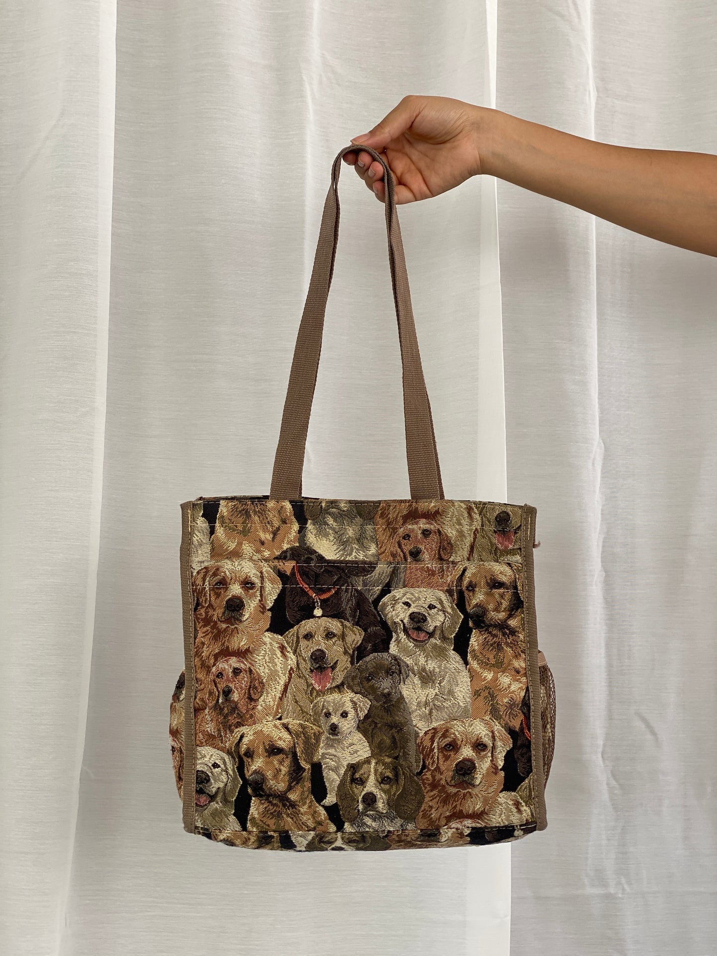 Vintage Tote Shoulder Bag Dogs Tapestry Print