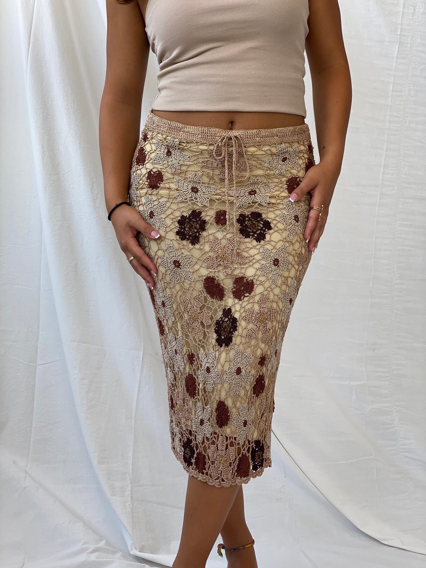 Vintage Nicowa Knit Pencil Skirt With Beaded Details- S