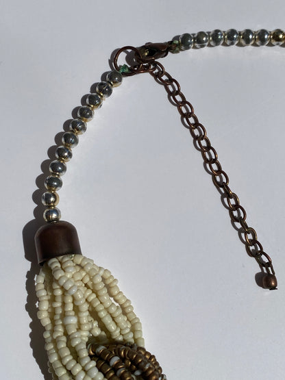 Vintage Beige Bronze Multi-Strand Seed Bead Necklace