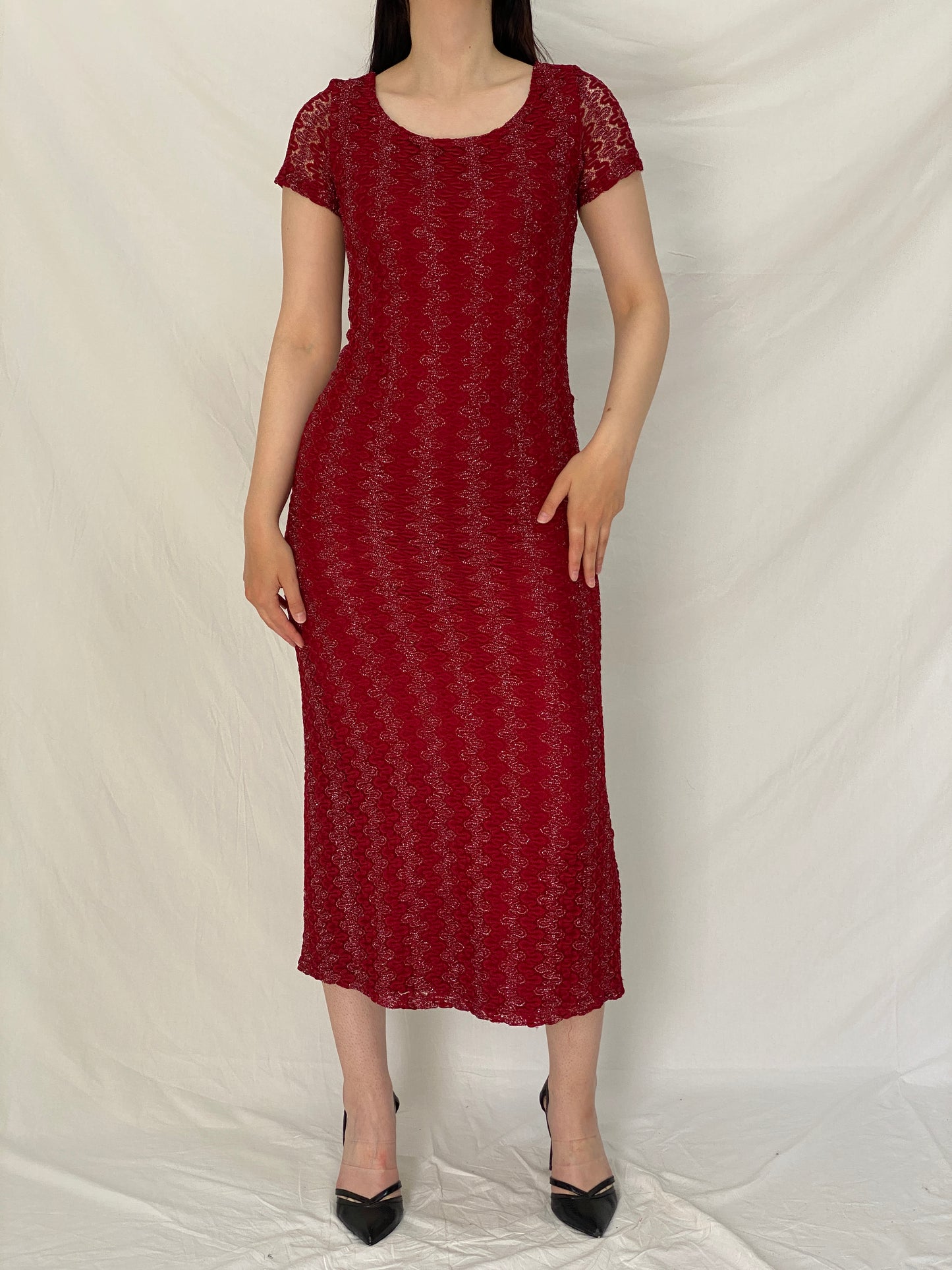 Vintage Y2K Romina Red Lace Knit Maxi Dress - S