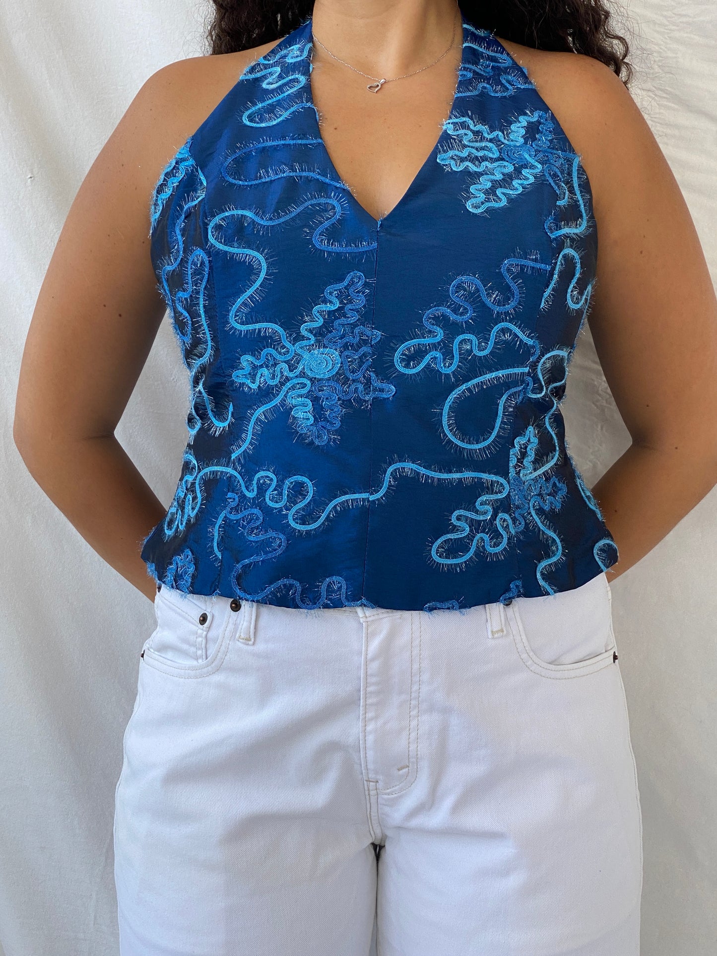 Vintage Chou Chou Blue Halter Top - L