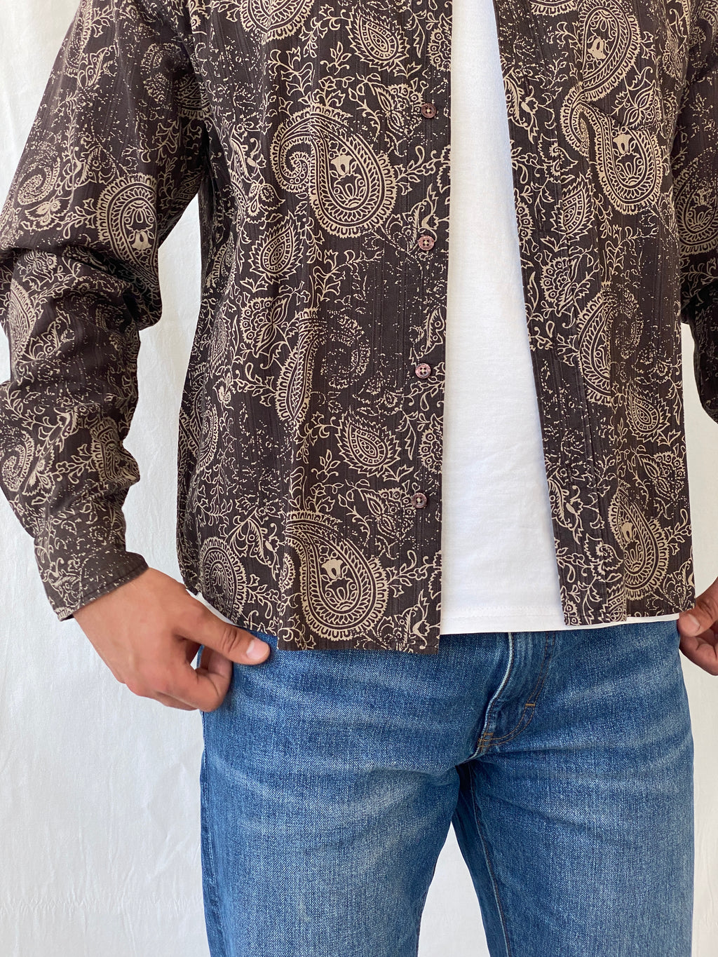 Tom Tailor Sportswear Brown Floral Paisley Print Men’s Long Sleeve Cotton Shirt - XL