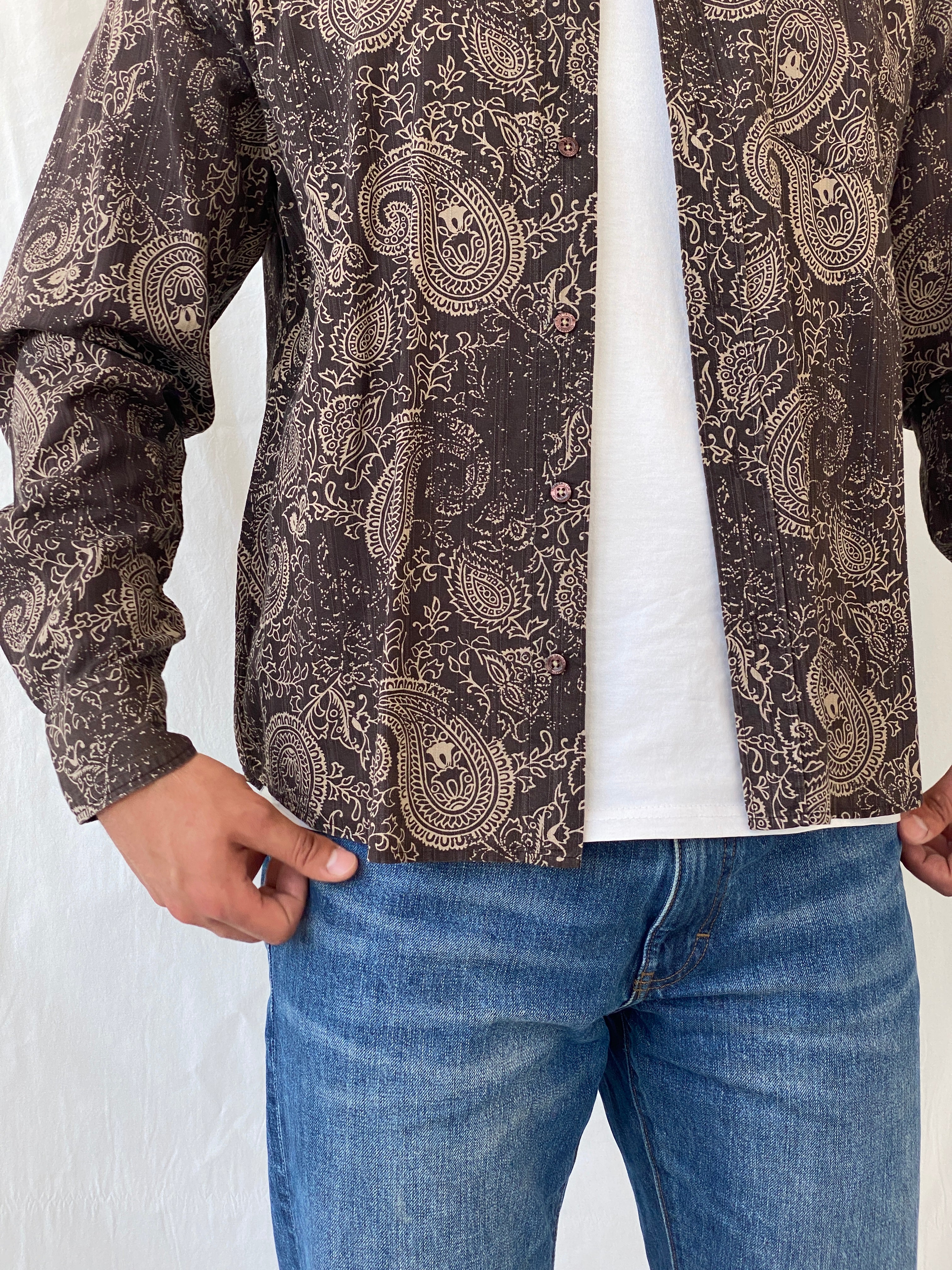 Tom Tailor Sportswear Brown Floral Paisley Print Men’s Long Sleeve Cotton Shirt - XL
