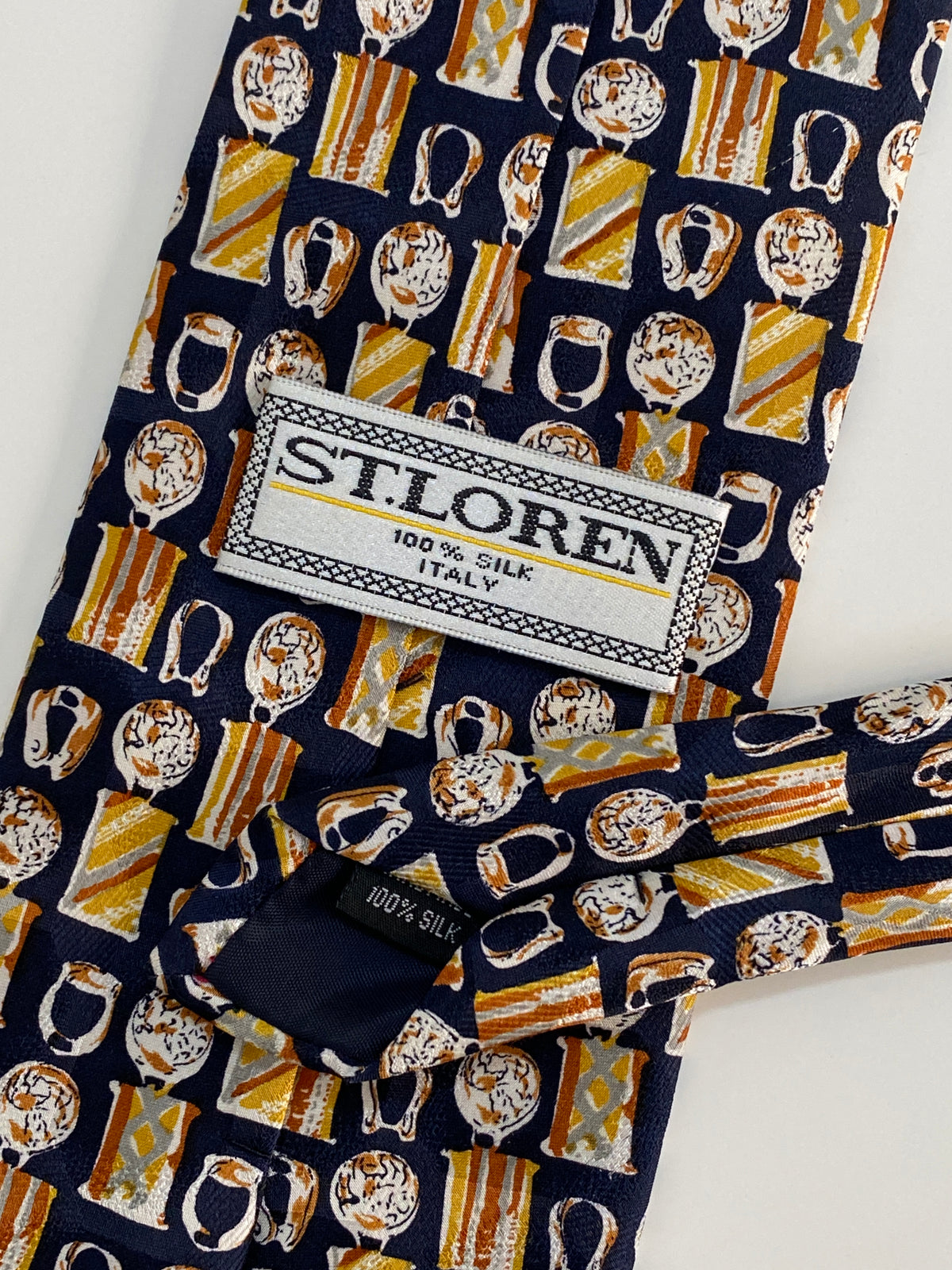 Vintage ST. LOREN Italian Silk Tie - Navy Equestrian / Horse Bit Print Made in Italy Vintage ST. LOREN Italian Silk Tie - Navy Equestrian / Horse Bit Print Made in Italy