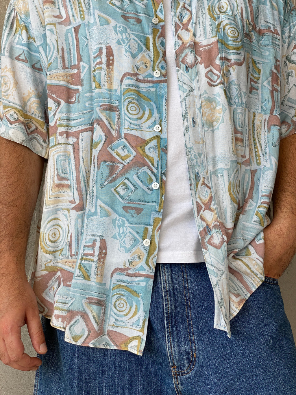 Vintage WEEKEND Pastel-Colored Printed Men’s Half-Sleeve Shirt - L