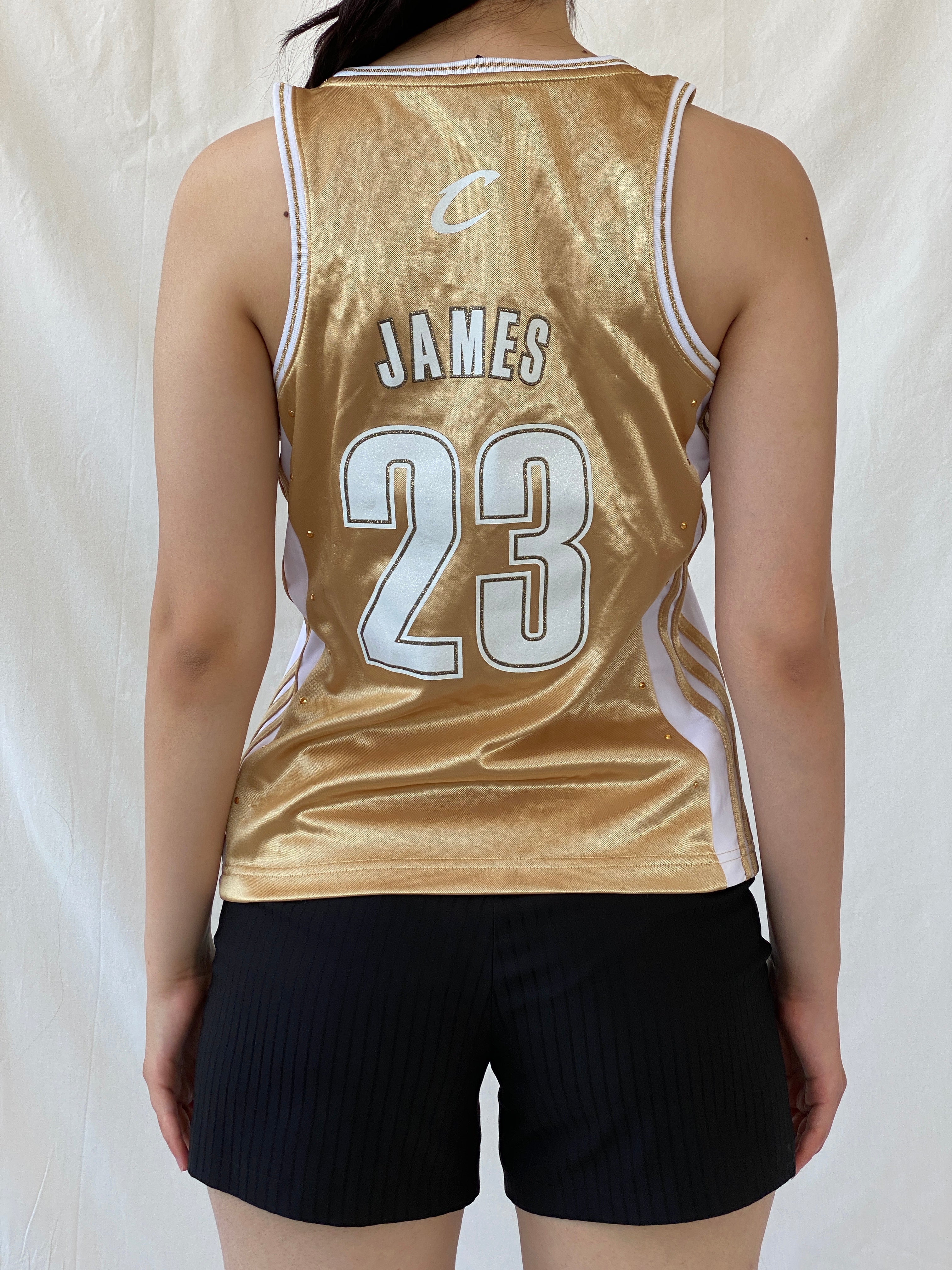 Rare Y2K Adidas NBA LeBron James #23 Gold Cleveland Cavaliers For Her Sporty Basketball Jersey - S