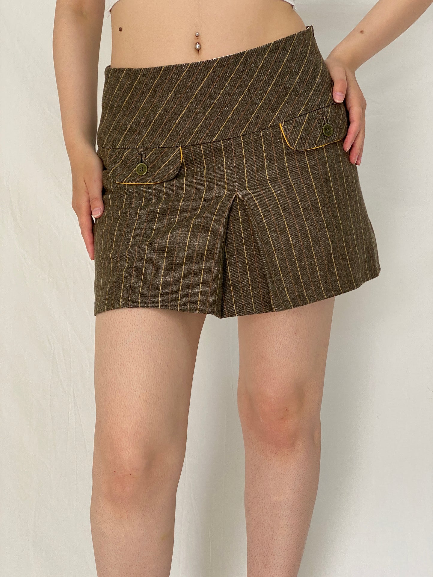Hampton Bays Brown Pinstripe Wool Blend Mini Pleated Clueless Skirt - M