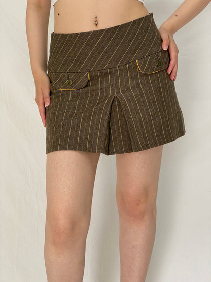 Hampton Bays Brown Pinstripe Wool Blend Mini Pleated Clueless Skirt - M