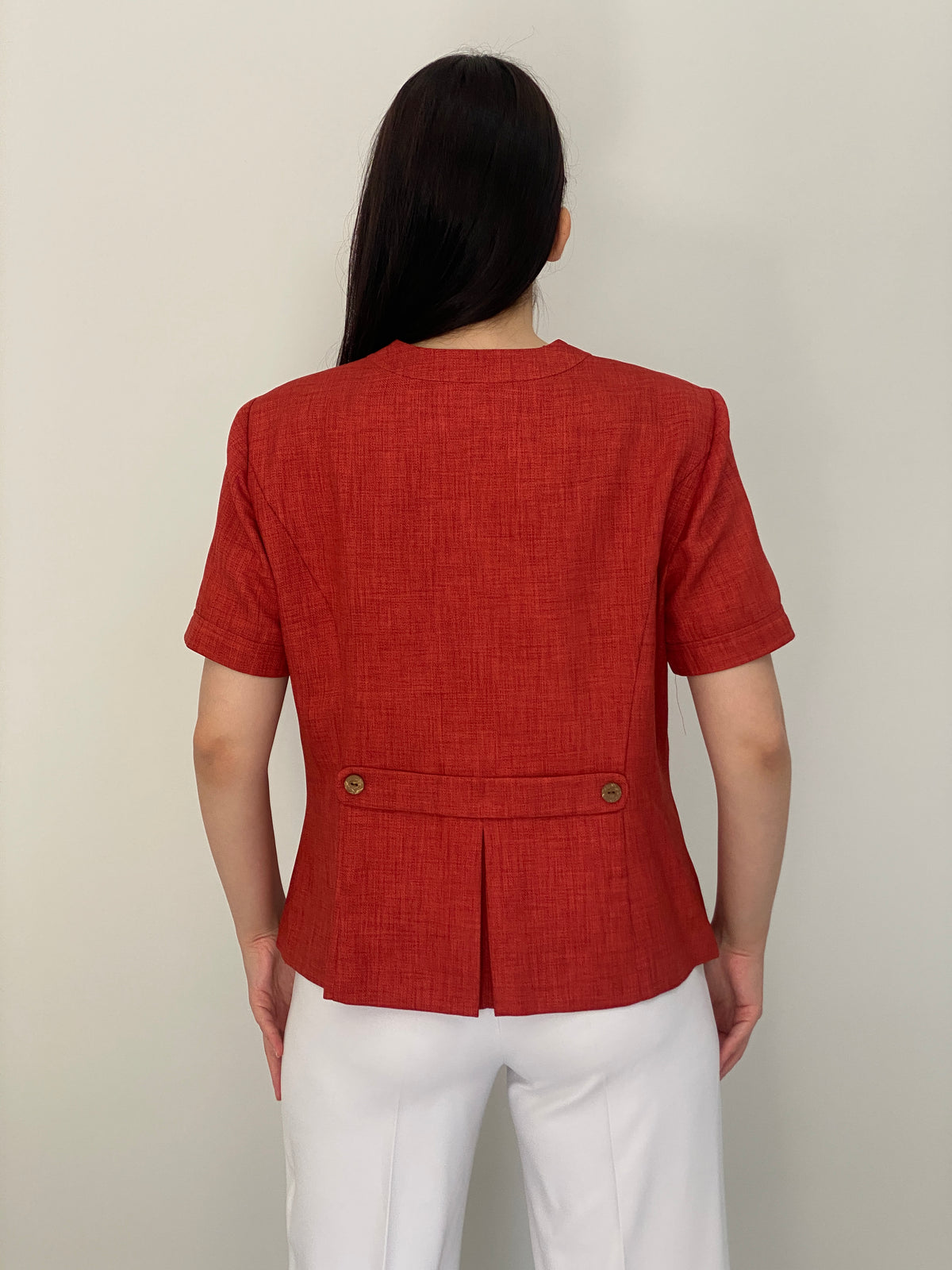 Vintage 90s Sag Harbor Red Short Sleeve Textured Button Blazer – M