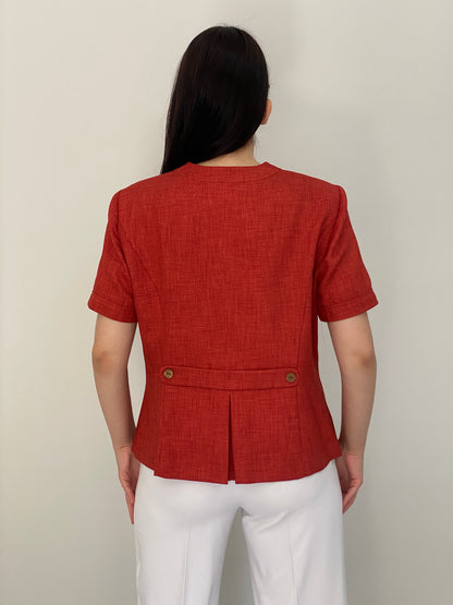 Vintage 90s Sag Harbor Red Short Sleeve Textured Button Blazer – M