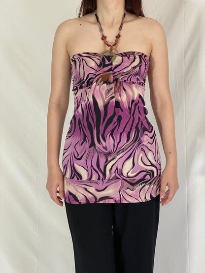 Y2K Charbell Purple Zebra Halter Top with Beaded Straps – M