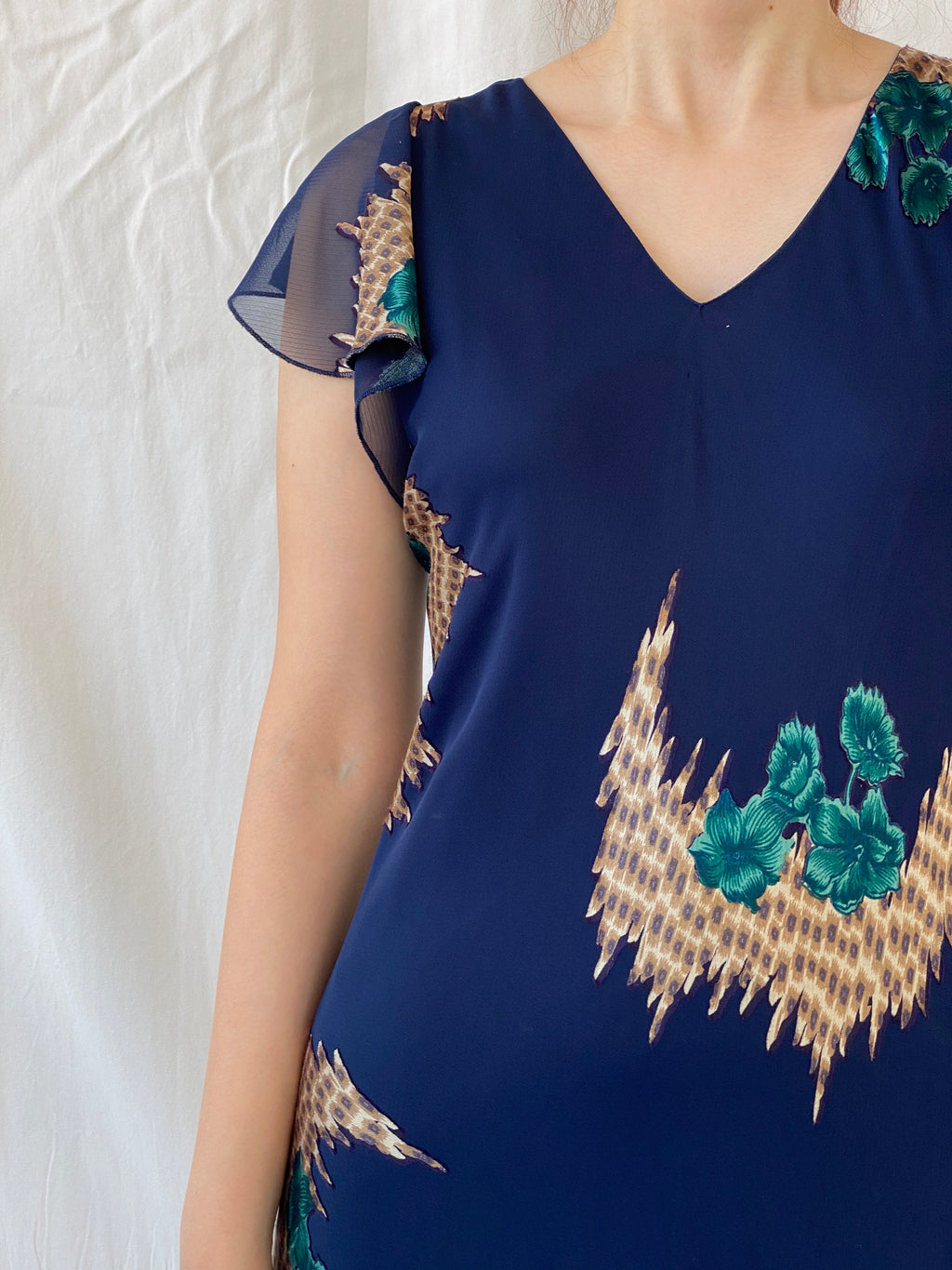 Vintage 90s Eva Blue Dark Blue Midi Asymmetrical Hem Dress - M