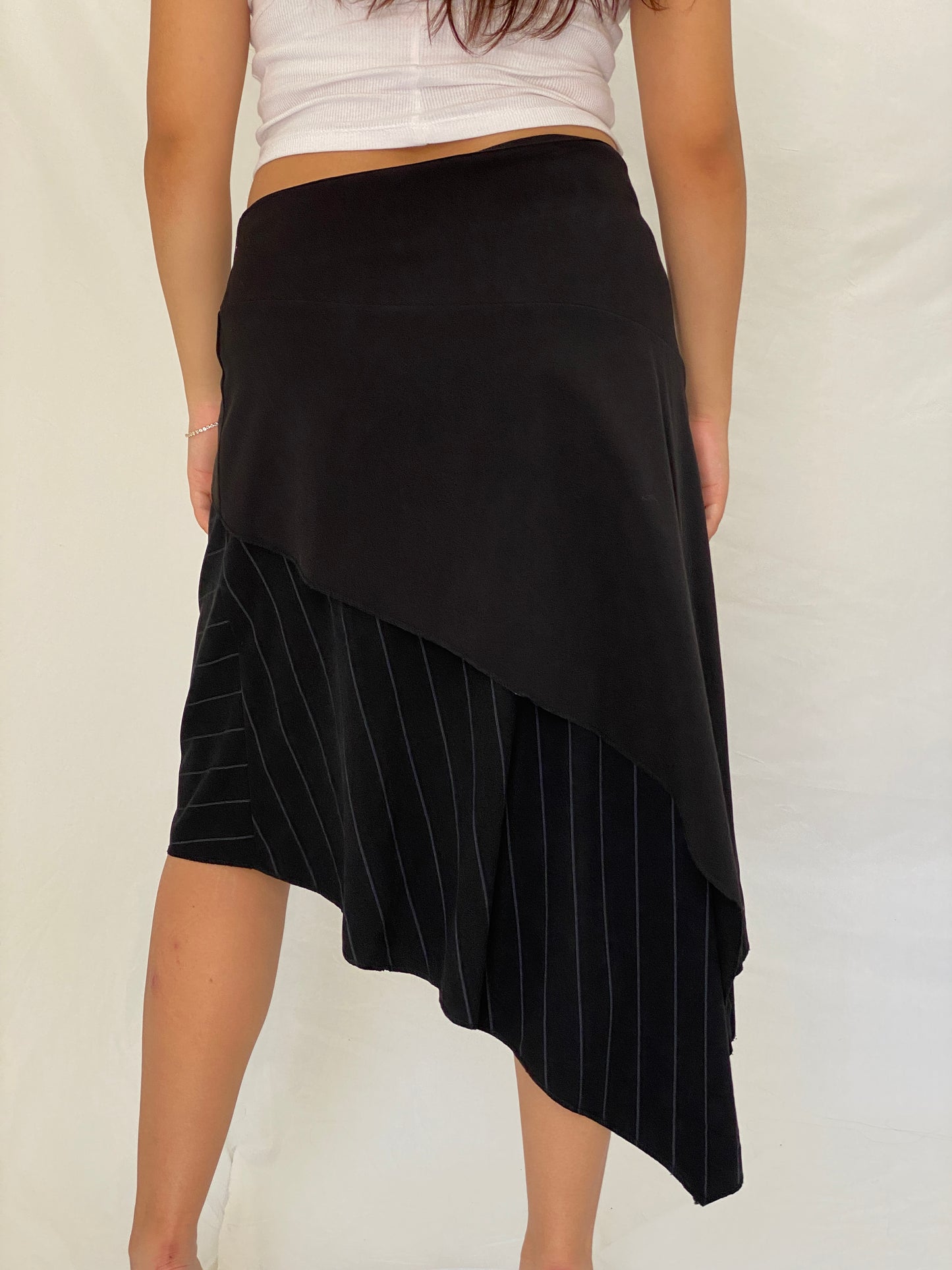Vintage RENATTO BENE Paris Black Asymmetric Office Core Midi Skirt - L