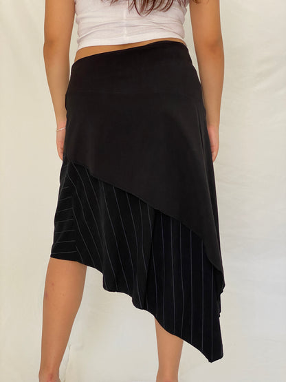 Vintage RENATTO BENE Paris Black Asymmetric Office Core Midi Skirt - L