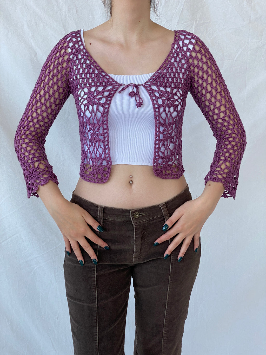 Vintage In Fashion Purple Crochet Cropped Women’s Cardigan - S