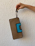 The Limited Ostrich-Embossed Clutch Bag – Tan & Turquoise with Metal Handle