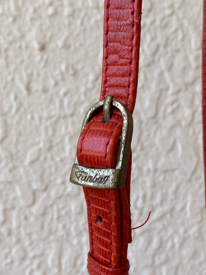 Vintage 80s Funbag Red Embossed Leather Structured Crossbody Bag