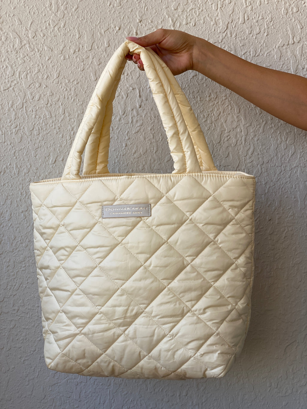 Donna Karan Cashmere Mist Cream Quilted Tote Shoulder Bag