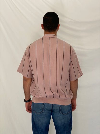 Vintage Norm Thompson Dusty Rose Striped Polo Pullover Top – XL