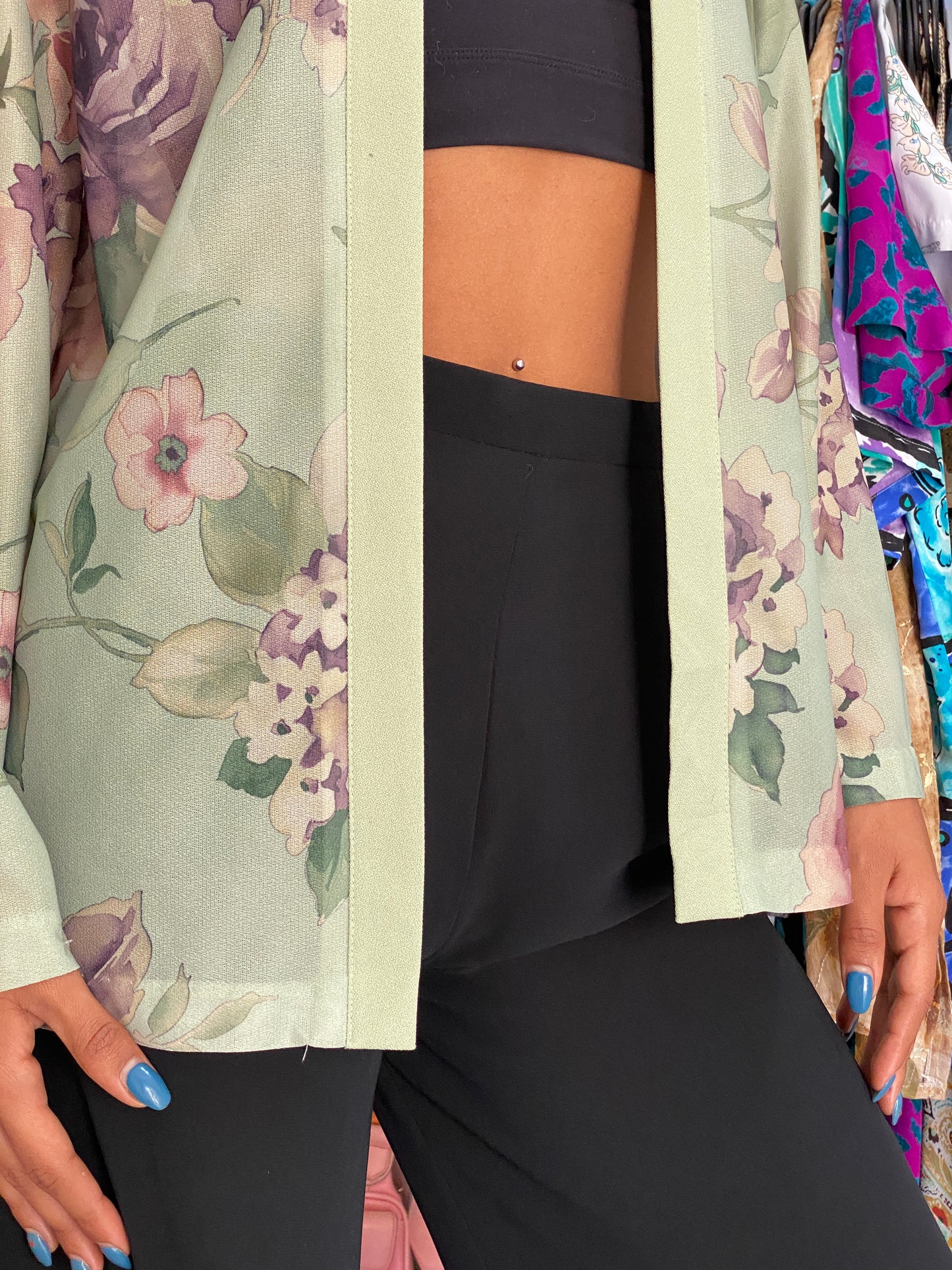 Vintage Y2K Sara Morgan Sage Green Floral  Cardigan Shirt – M