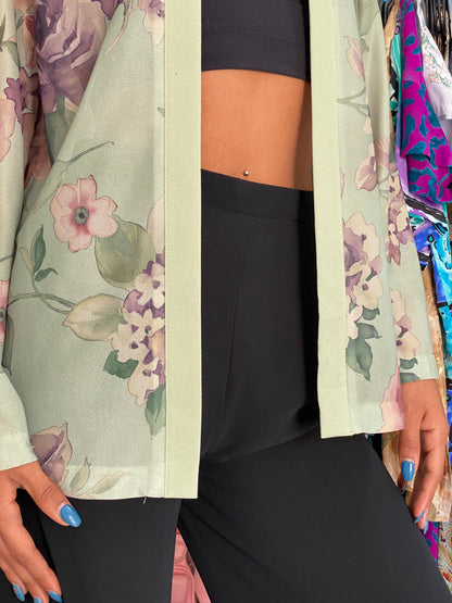 Vintage Y2K Sara Morgan Sage Green Floral  Cardigan Shirt – M