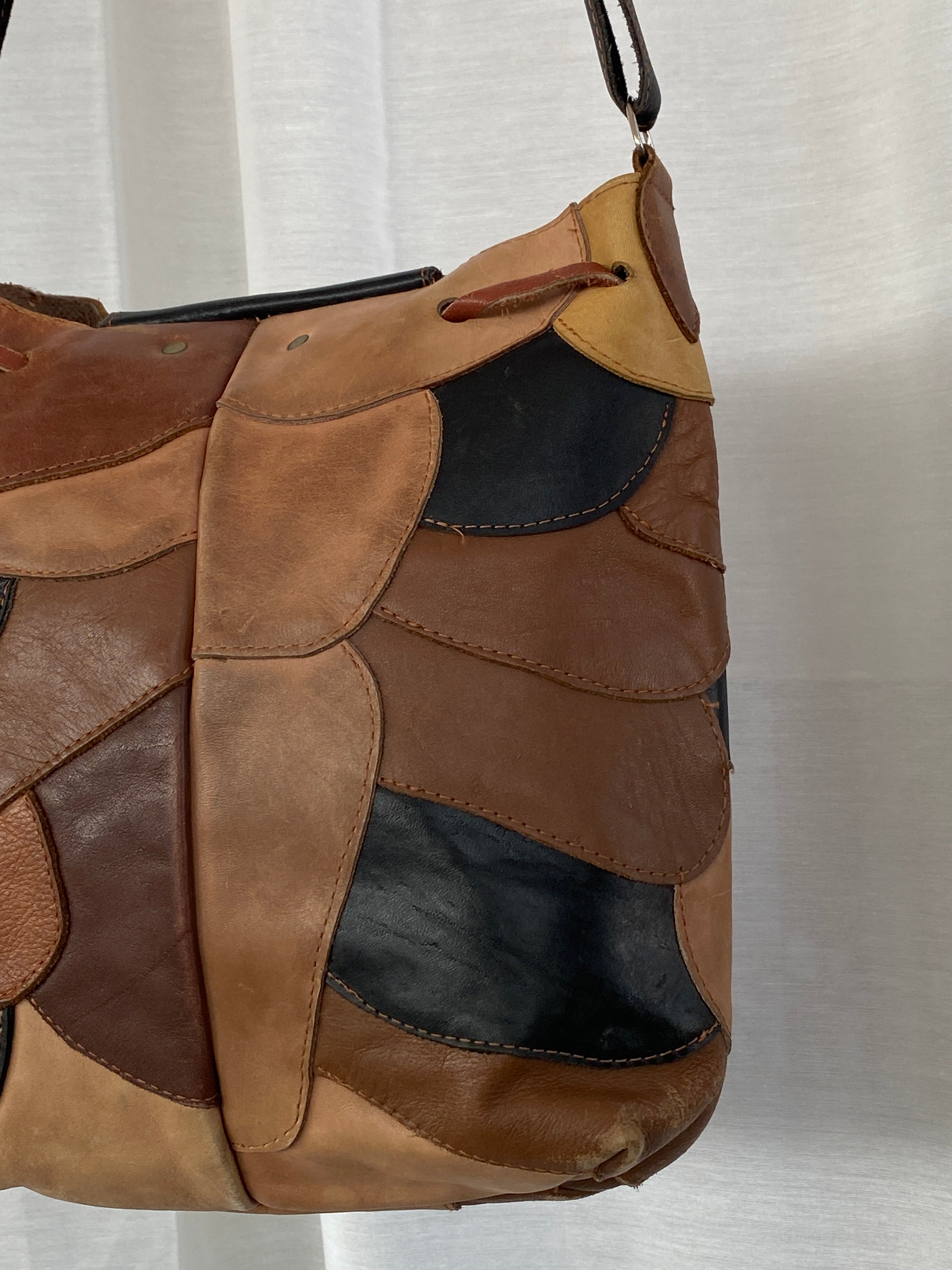 Vintage Patchwork Leather Western Saddle Crossbody Bag