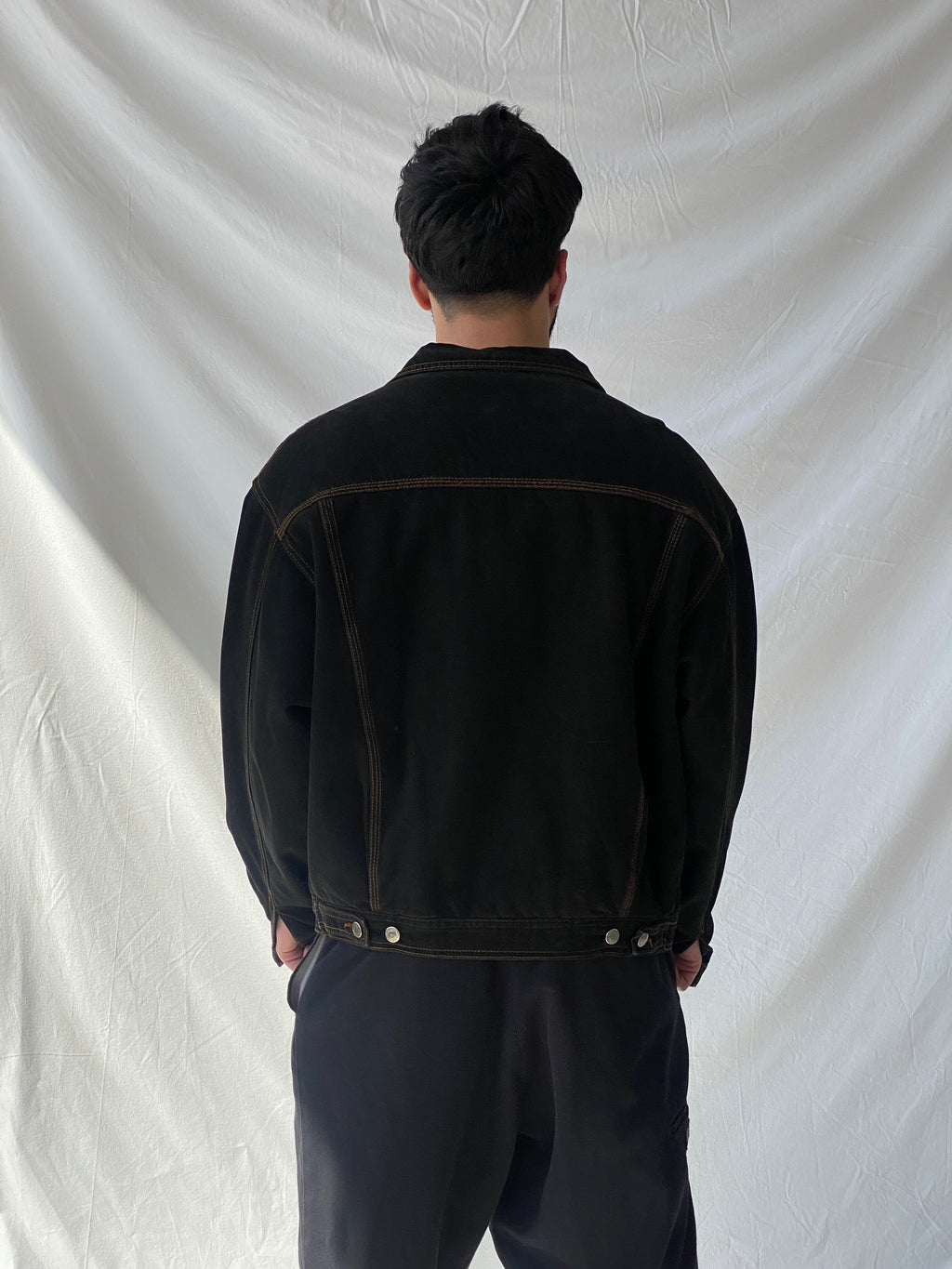 Vintage 90s Kiton’s Black Denim Work Wear Bomber Jacket - L