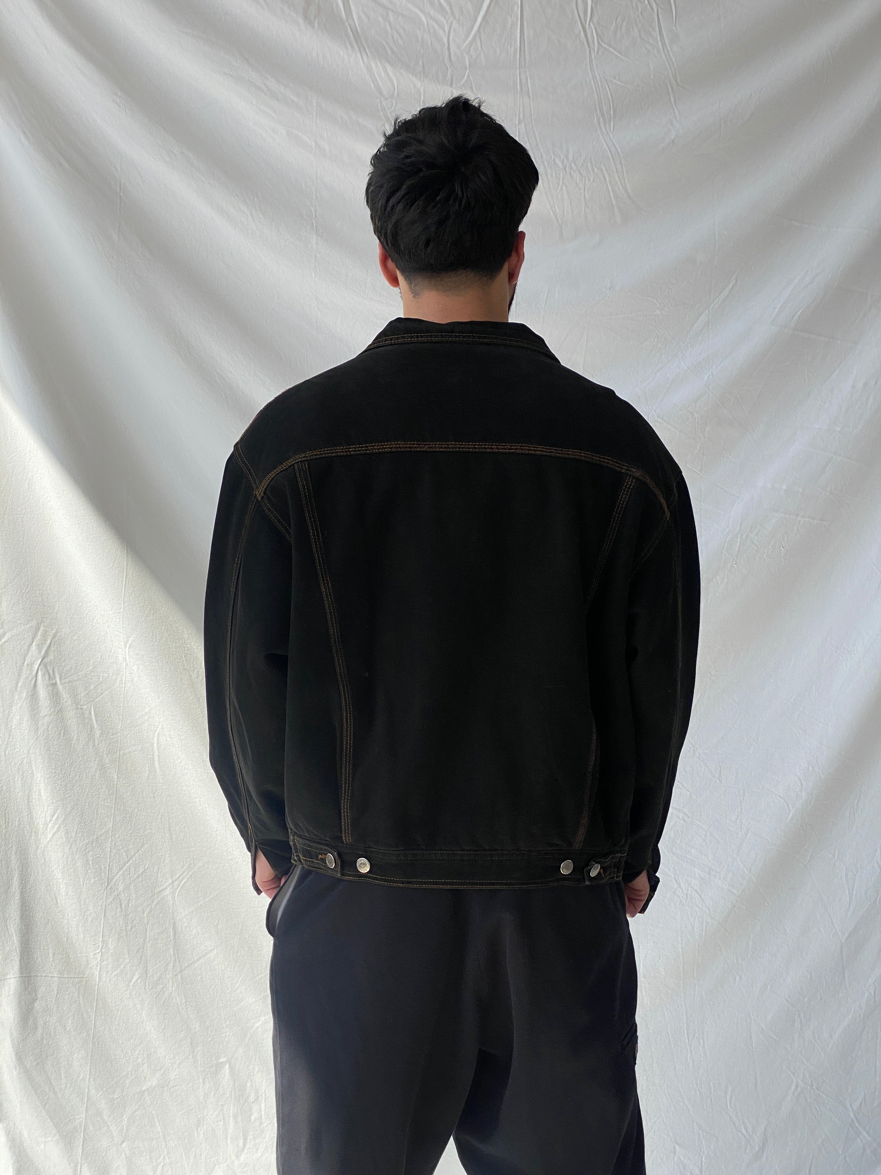 Vintage 90s Kiton’s Black Denim Work Wear Bomber Jacket - L