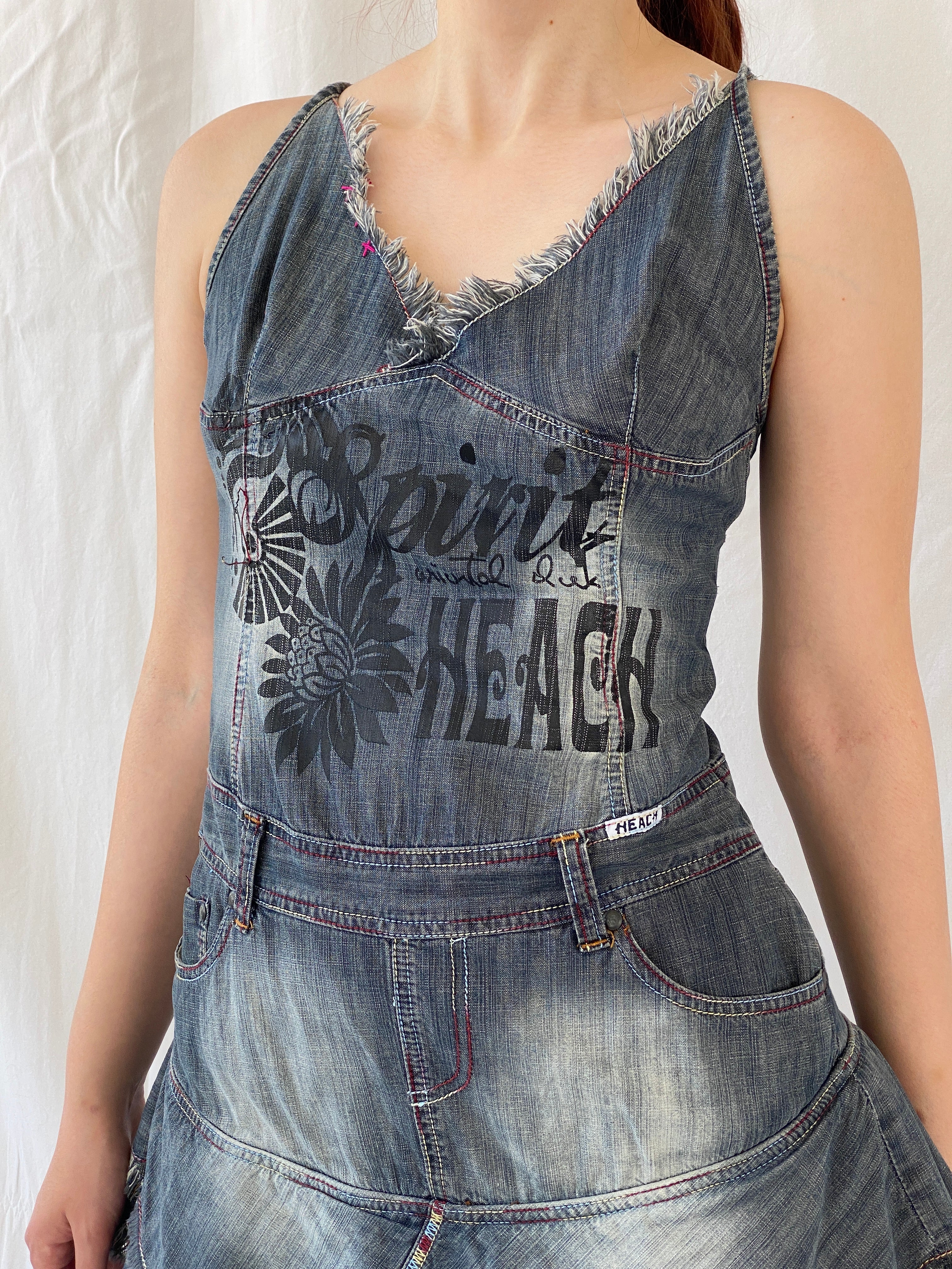 Vintage Y2K LIFEGATE Silvian Heach Asymmetric Layered Hem Short Denim Dress - L