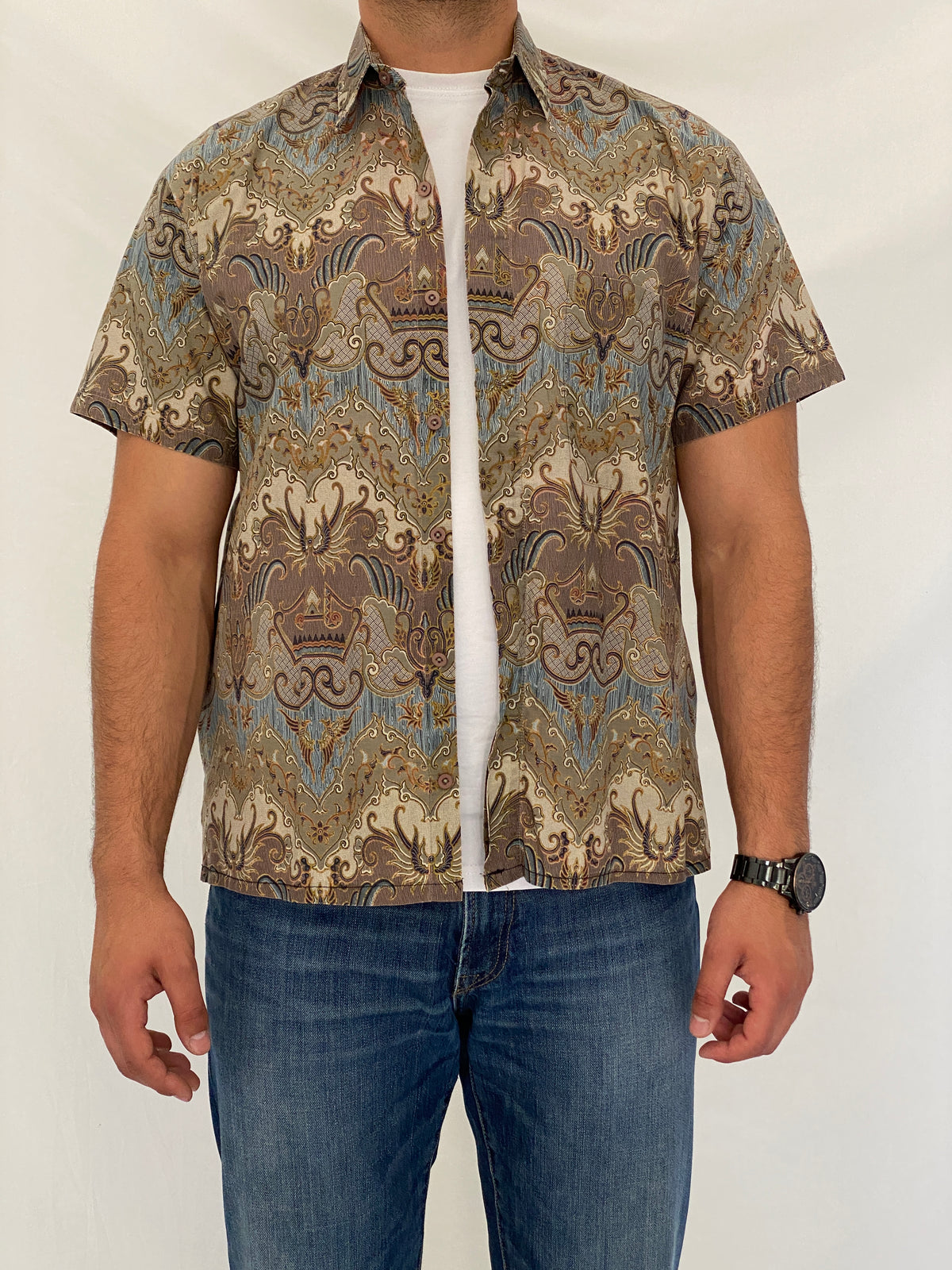 Vintage 90s Baroque Paisley Short Sleeve Cotton Button-Up Shirt – XL Vintage 90s Baroque Paisley Short Sleeve Cotton Button-Up Shirt – XL