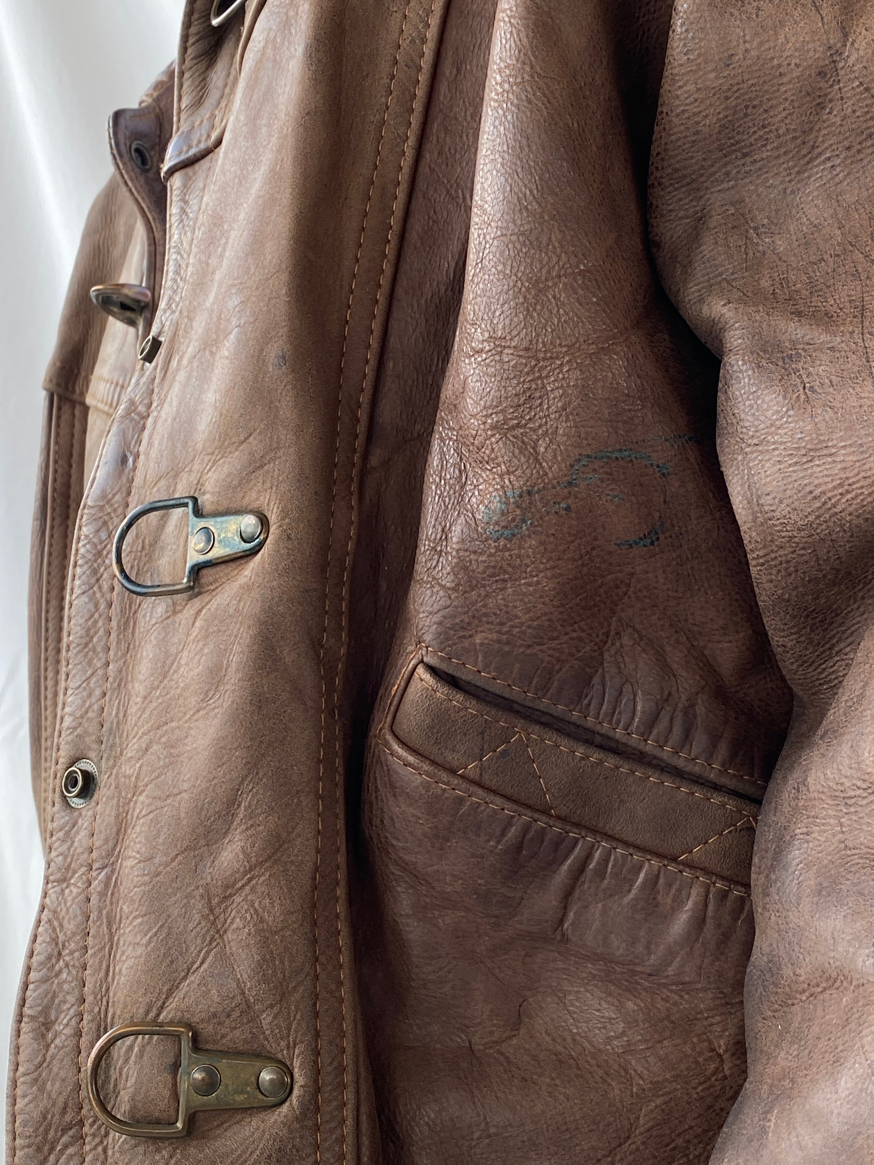 Vintage GELY CUIR Paris Genuine Brown Leather Cropped Heavy Bomber Jacket - S