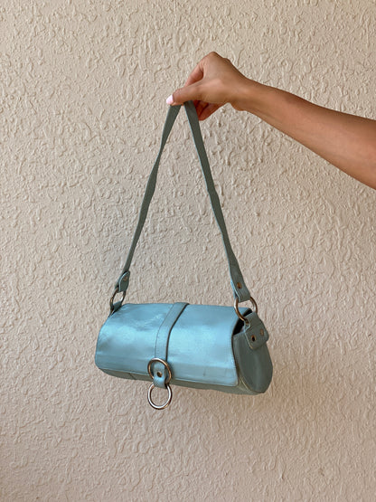 Vintage Stuart Weitzman Metallic Ice Blue Leather Shoulder Bag