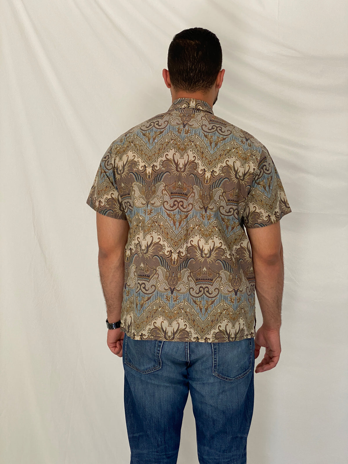 Vintage 90s Baroque Paisley Short Sleeve Cotton Button-Up Shirt – XL Vintage 90s Baroque Paisley Short Sleeve Cotton Button-Up Shirt – XL