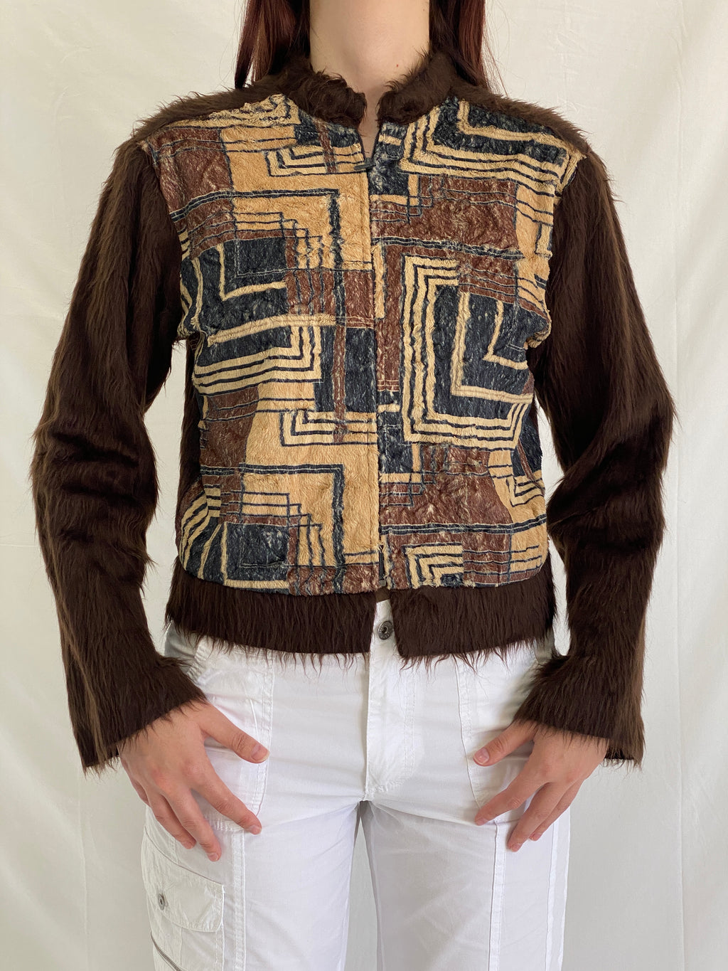 Vintage Margriet Nannings Mohair Blend Cardigan 90s Avant Garde Tribal Geometric Jacket - S