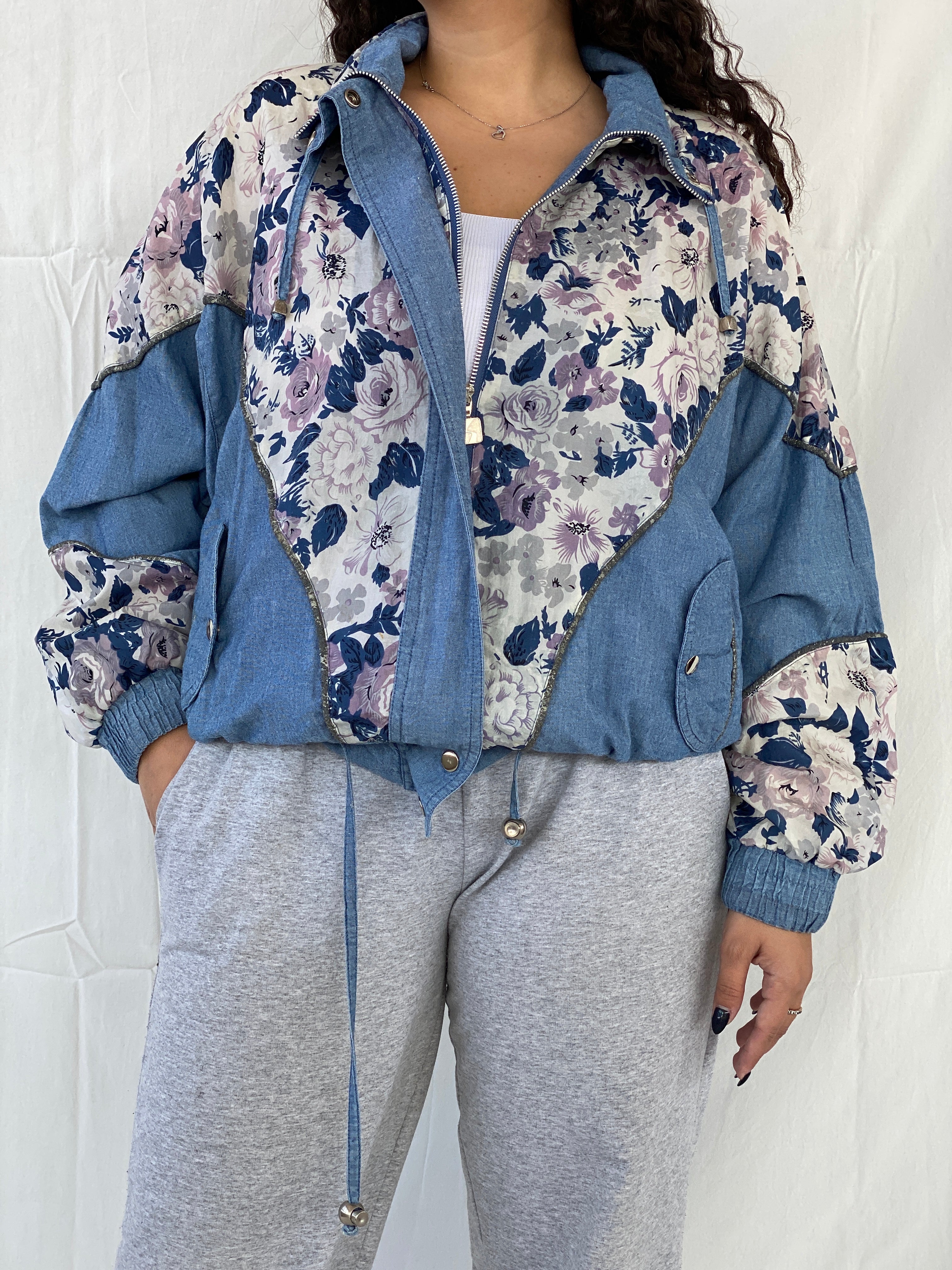 Vintage 80s/90s Active Stuff Floral Blue Windbreaker Sports Jacket - M