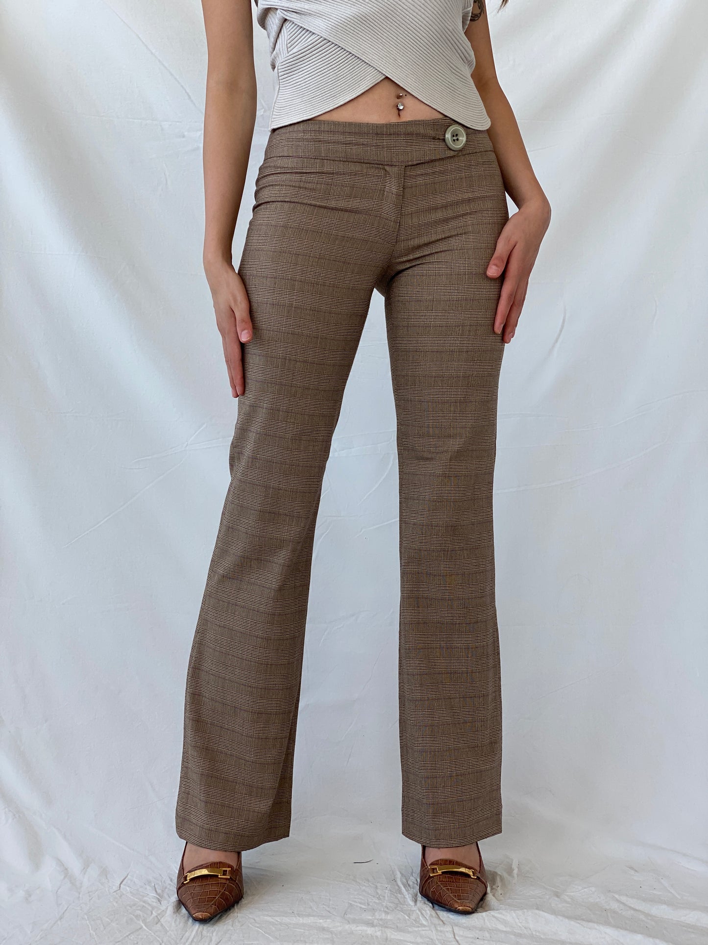 Vintage Studio SNY Paris Brown Plaid Mid Rise Office Pants - M