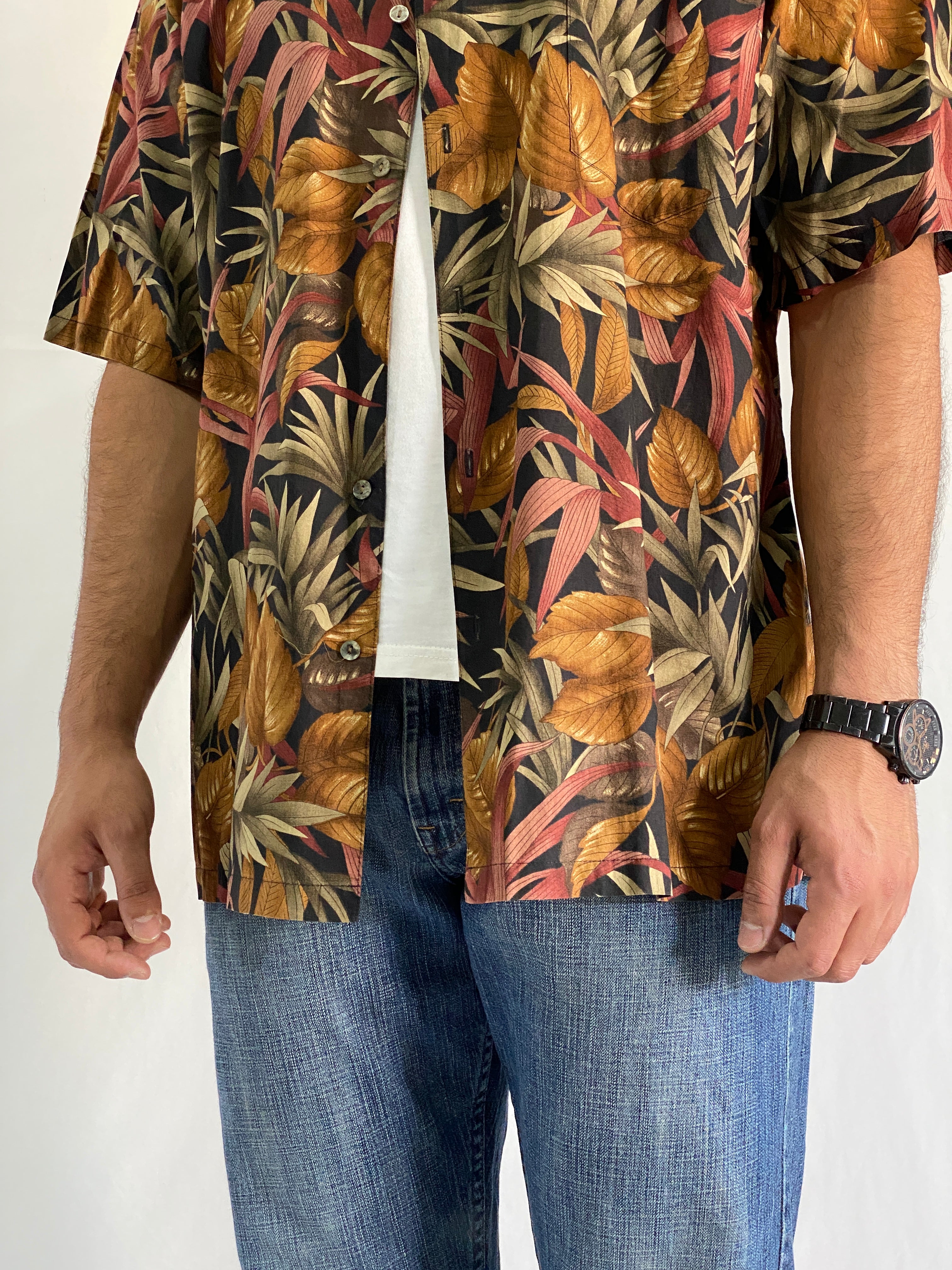 Vintage Tori Richard Cotton Lawn Hawaiian Tropical Leaf Print Men’s Shirt - 2XL