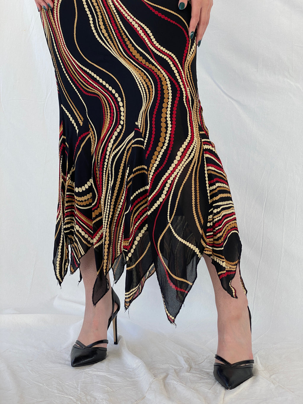 Vintage Feyyaz Collection Black Groovy Asymmetric Maxi Skirt - M