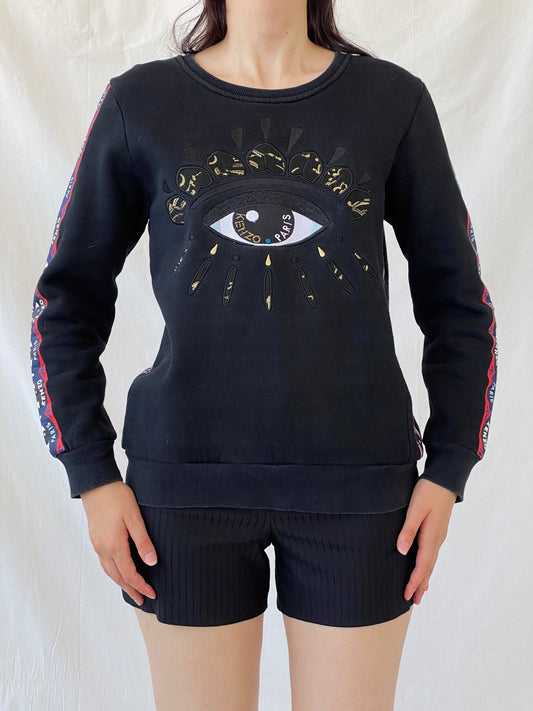 Kenzo Paris Black Fleece Eye Print Crew Neck Cotton Sweatshirt - L
