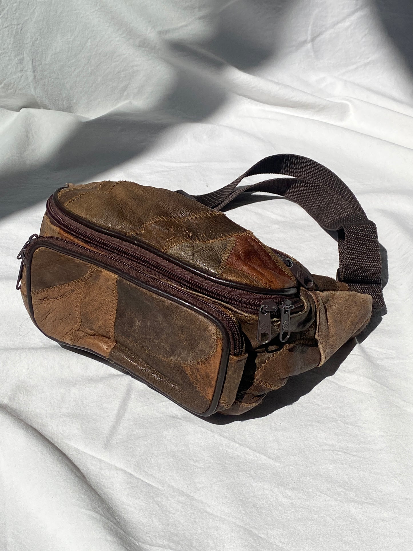 90s Distressed Leather Patchwork Fanny Pack