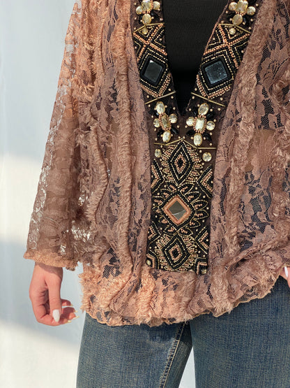 Vintage My Story Paris Limited Edition Beaded Lace Women’s Top - L