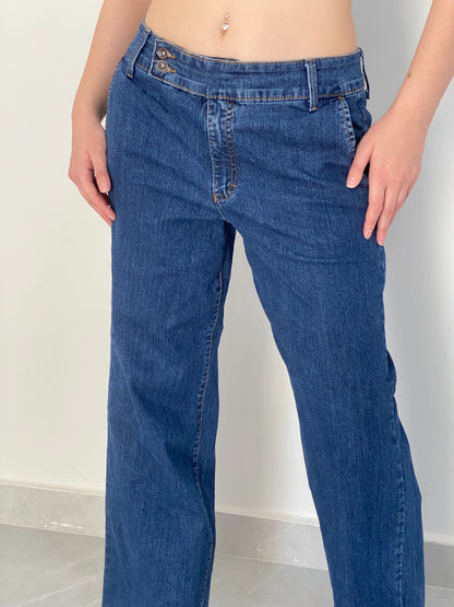 Vintage Faded Glory Blue Stretch Denim Low Rise Wide Leg Jeans – 40 EU