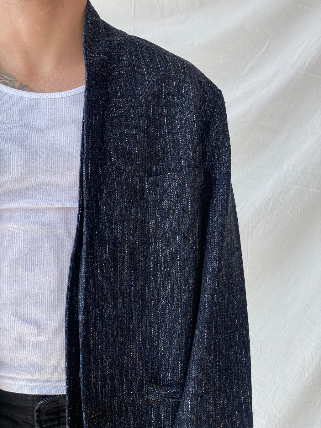 Vintage Lovers Paris Men’s Navy Striped Tweed Blazer - M