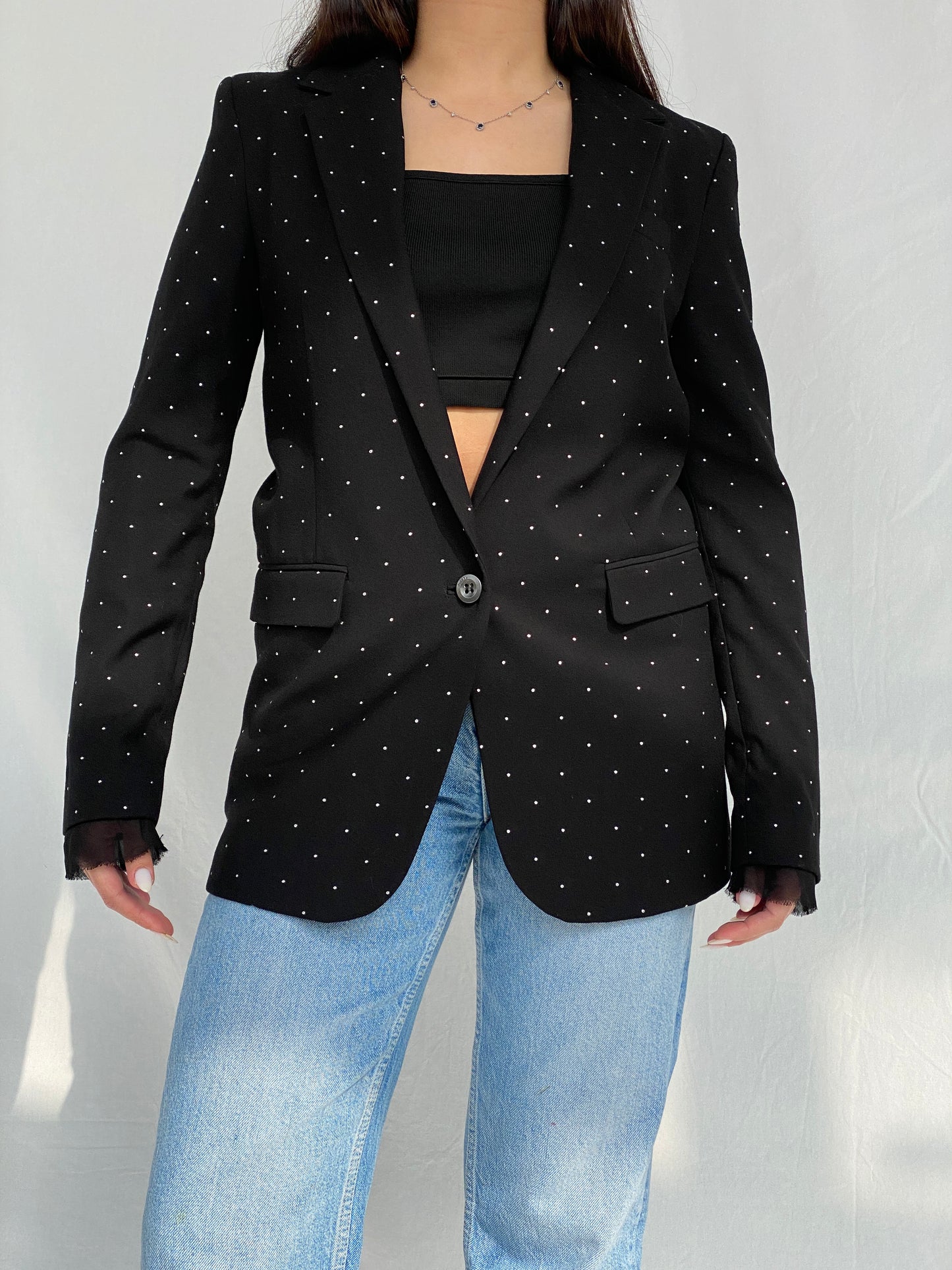 Diesel Embellished Silver Polka Dots Women’s Relaxed Work Blazer - XS