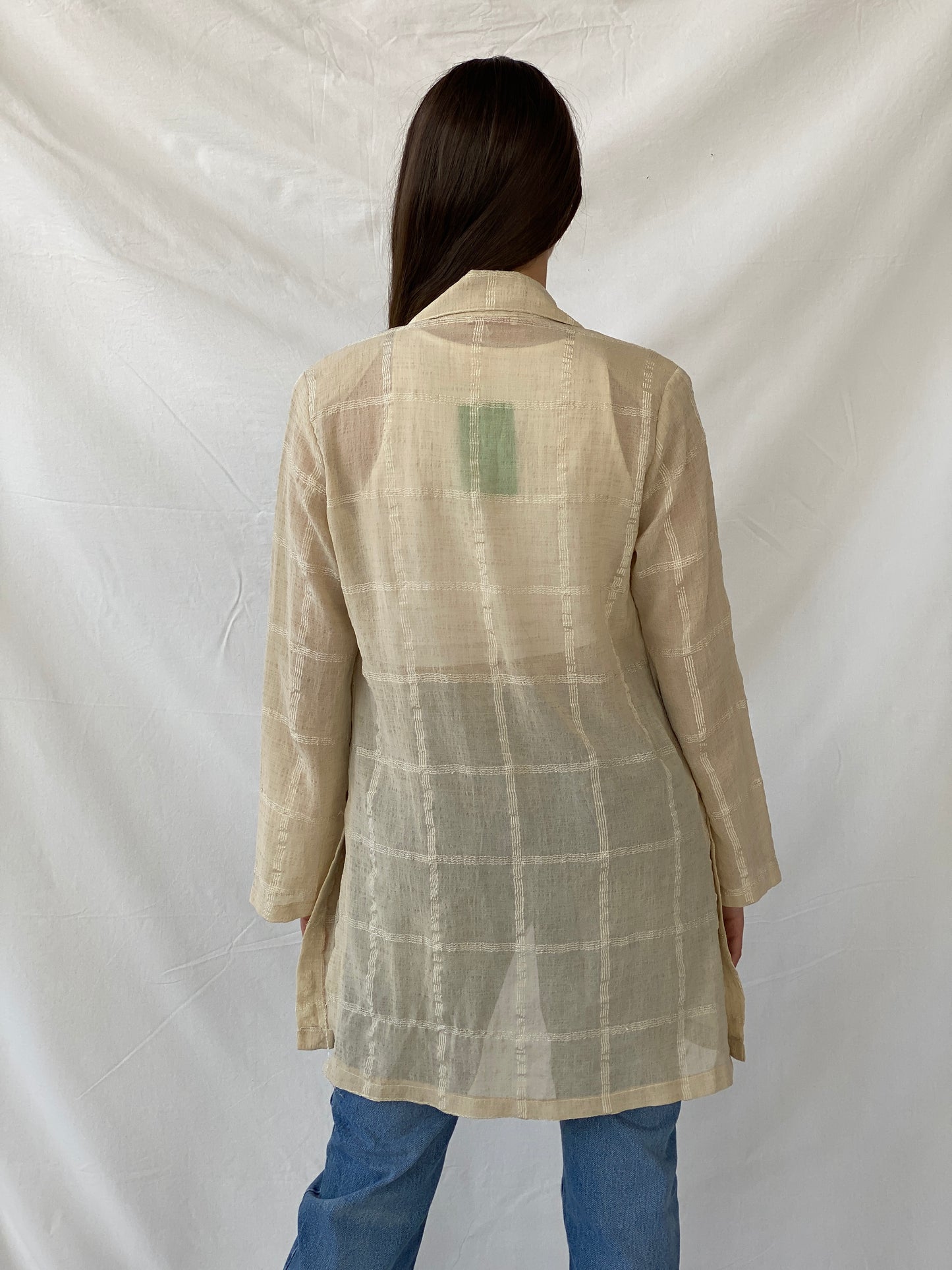 Y2K Selent Sheer Checkered Beige Cardigan - M