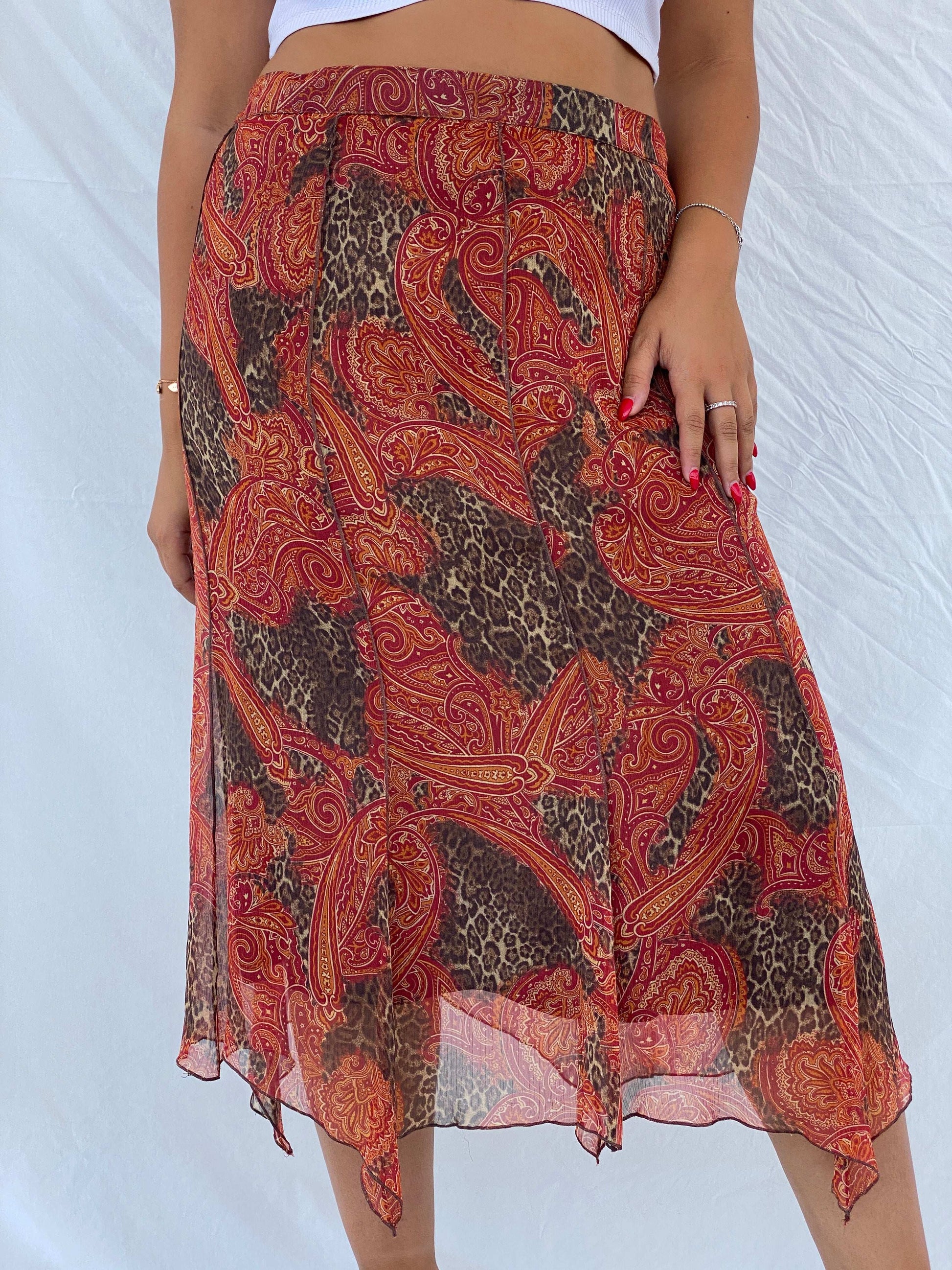 Vintage 90s Gelco Orange Midi Skirt Size XL - Balagan Vintage Midi Skirt 00s, 90s, animal print, Dina, floral skirt, midi skirt, NEW IN