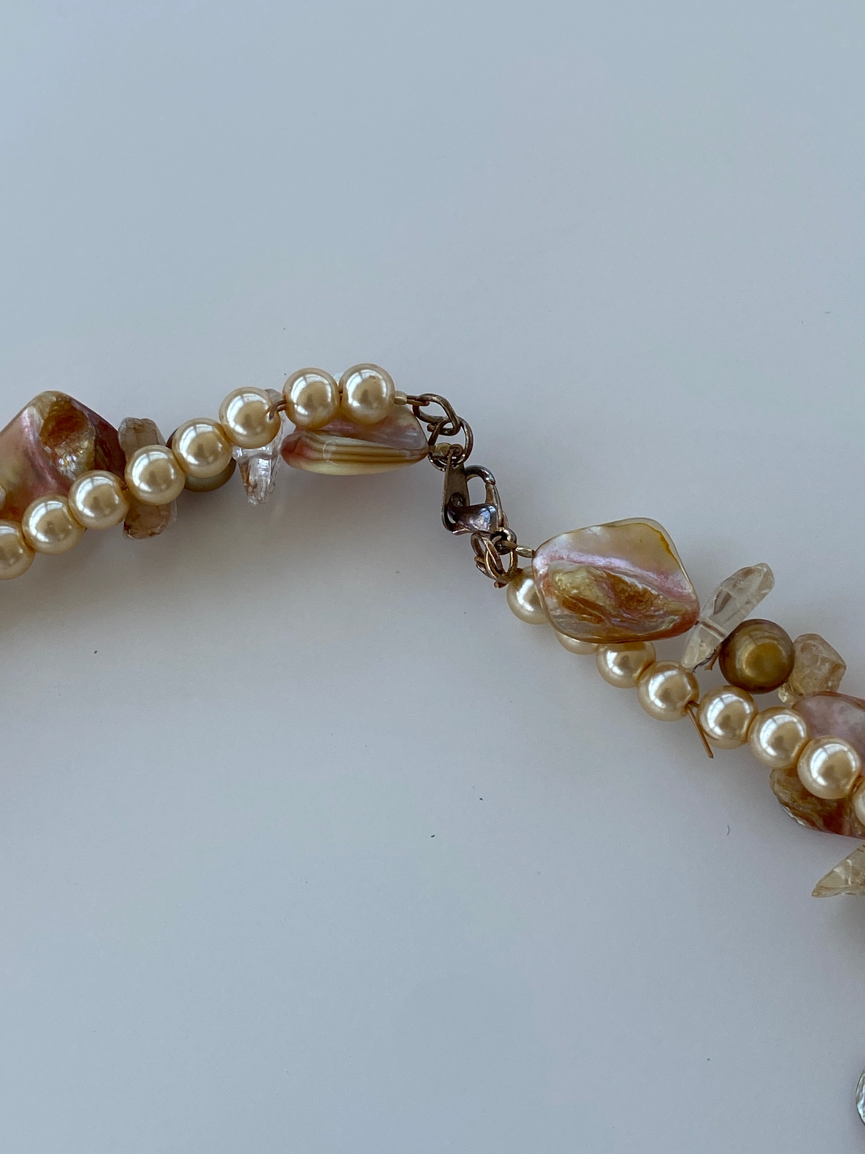 Vintage Baroque Pearl & Shell Bead Necklace – Statement Choker with Natural Stones