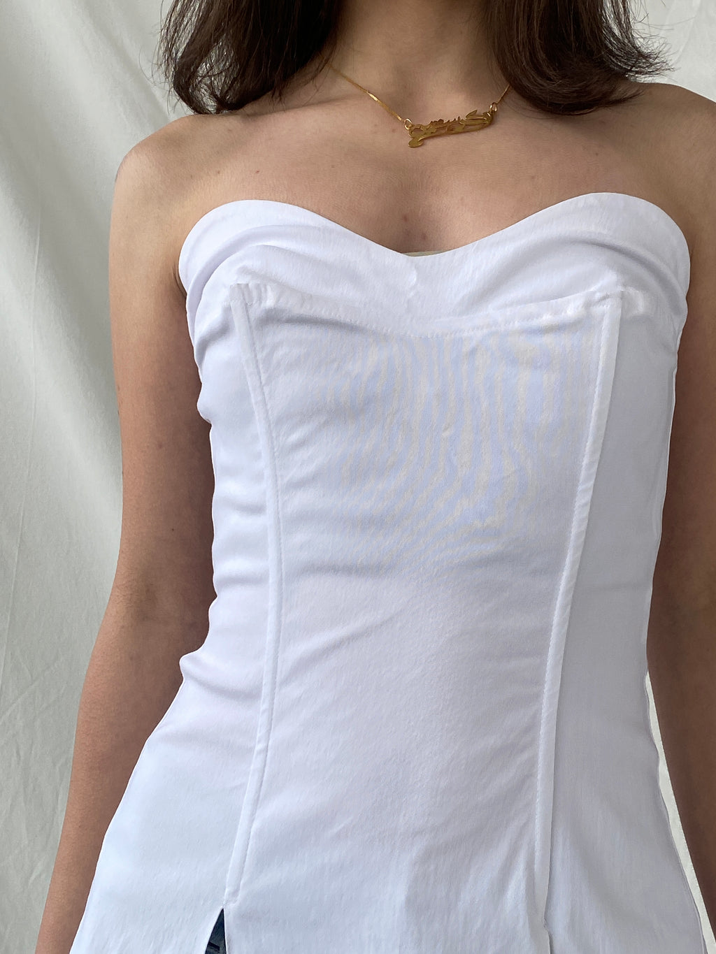 Beautiful Mara Margo White Boned Corset Bandeau Split Slit Top - XS