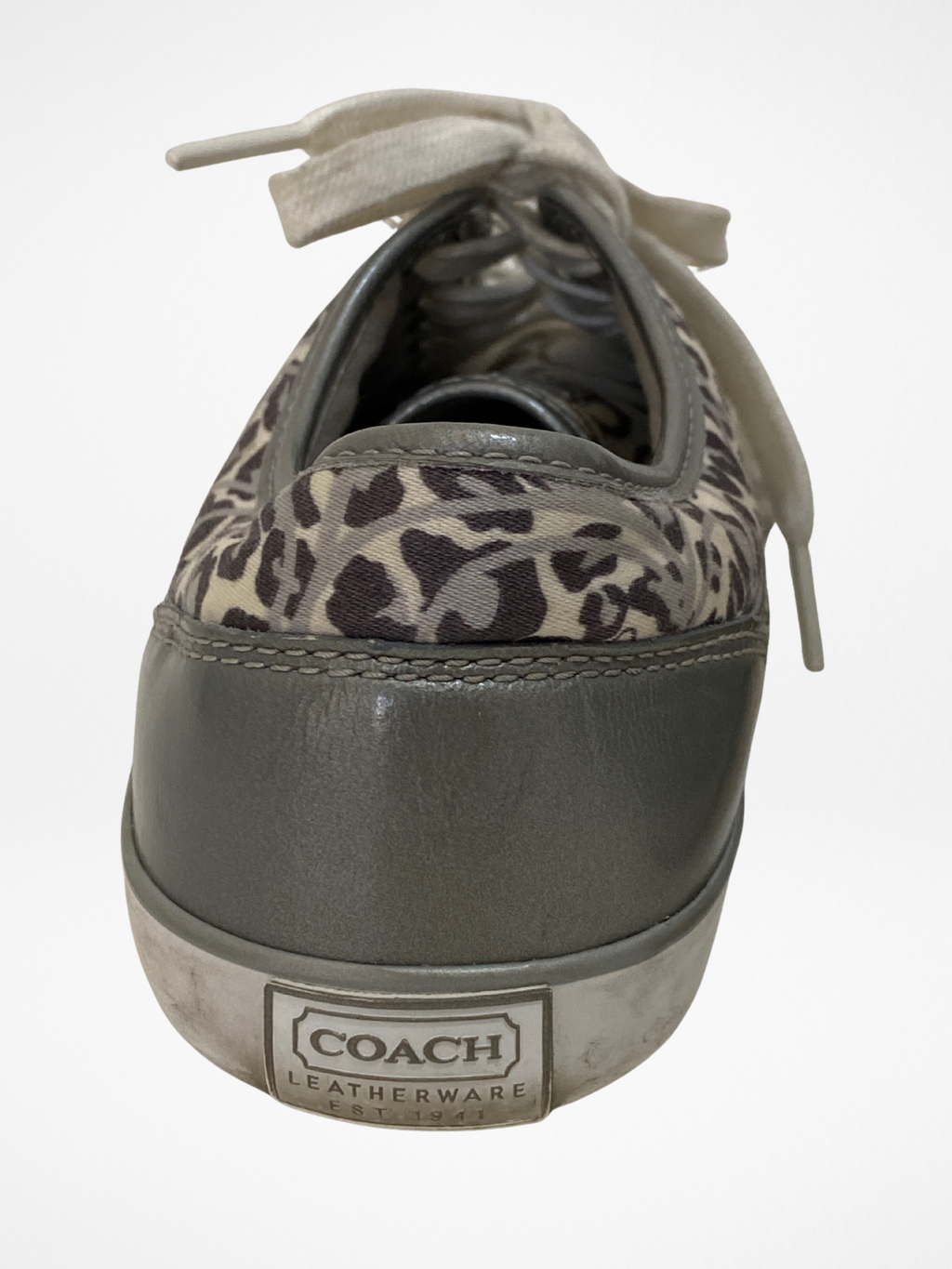 Coach Gray Monogram Canvas Sneakers with Leopard Trim - 38.5EU