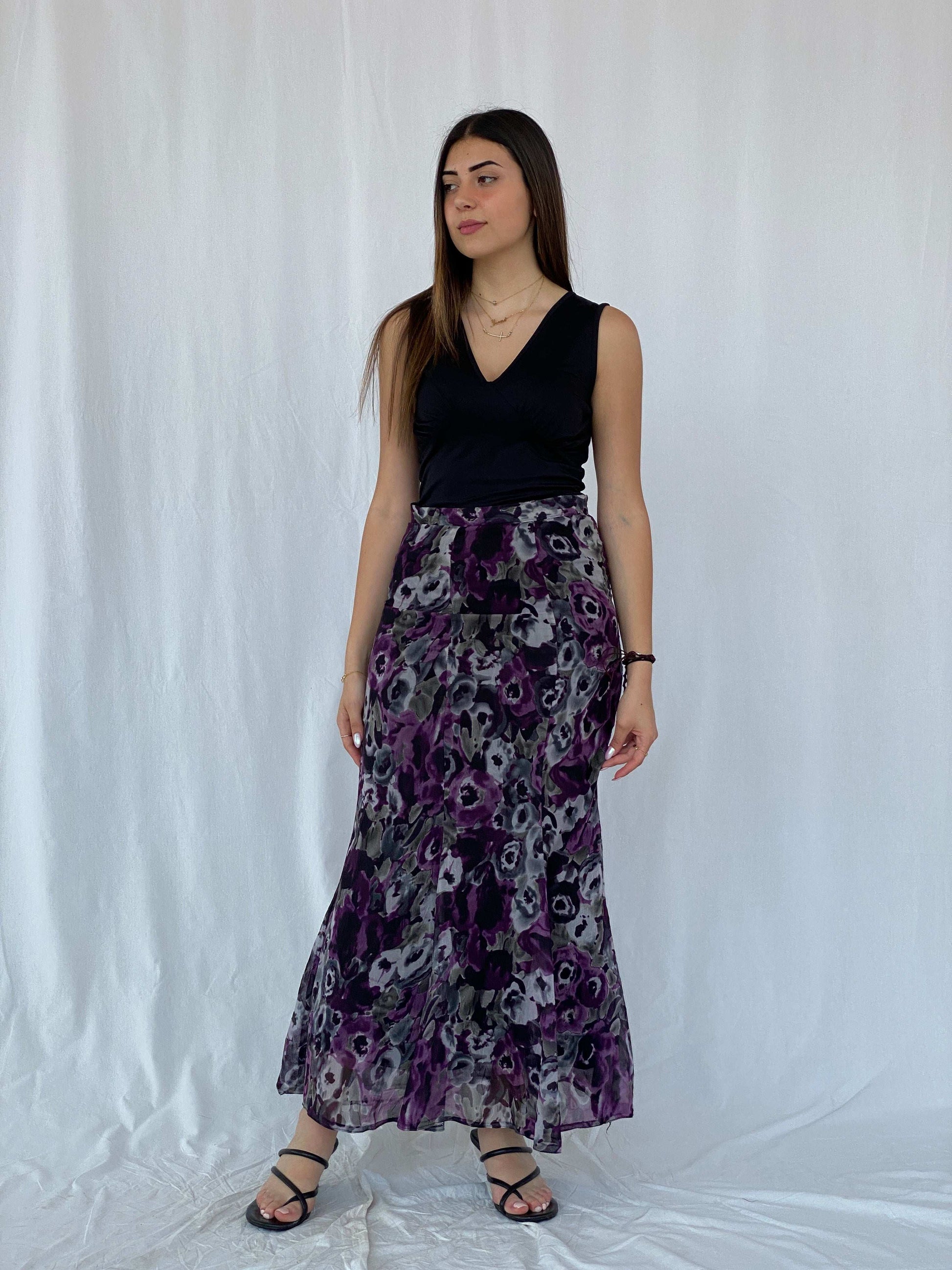 Vintage Floral Maxi Sheer Skirt Size M - Balagan Vintage Maxi Skirt 90s, floral, floral skirt, Juana, maxi skirt, NEW IN, women skirt